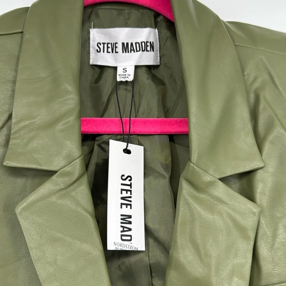 Steve Madden Audrey Faux Leather Blazer NWT Winter Moss Green Size S - Picture 2 of 6